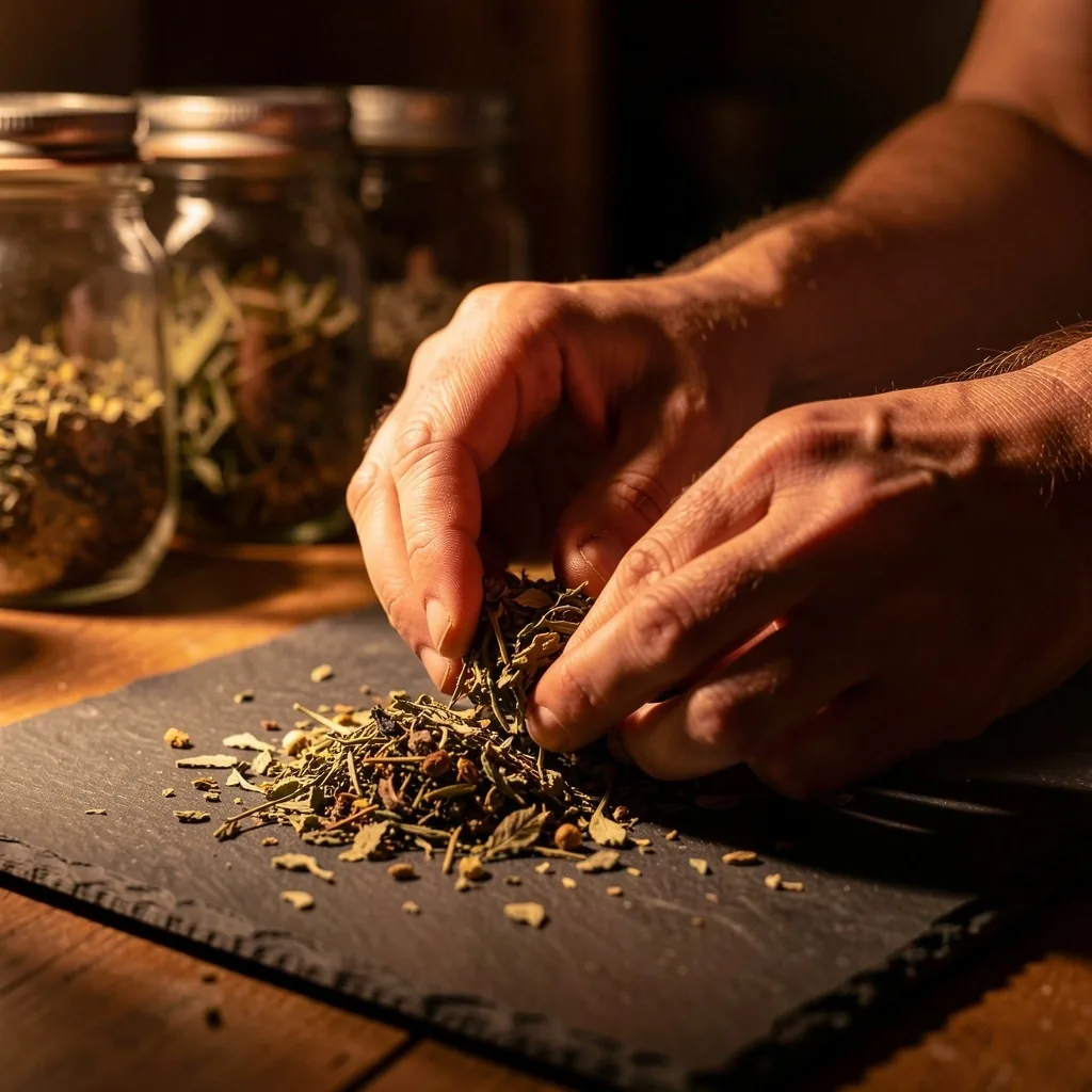Selezione manuale delle erbe essiccate