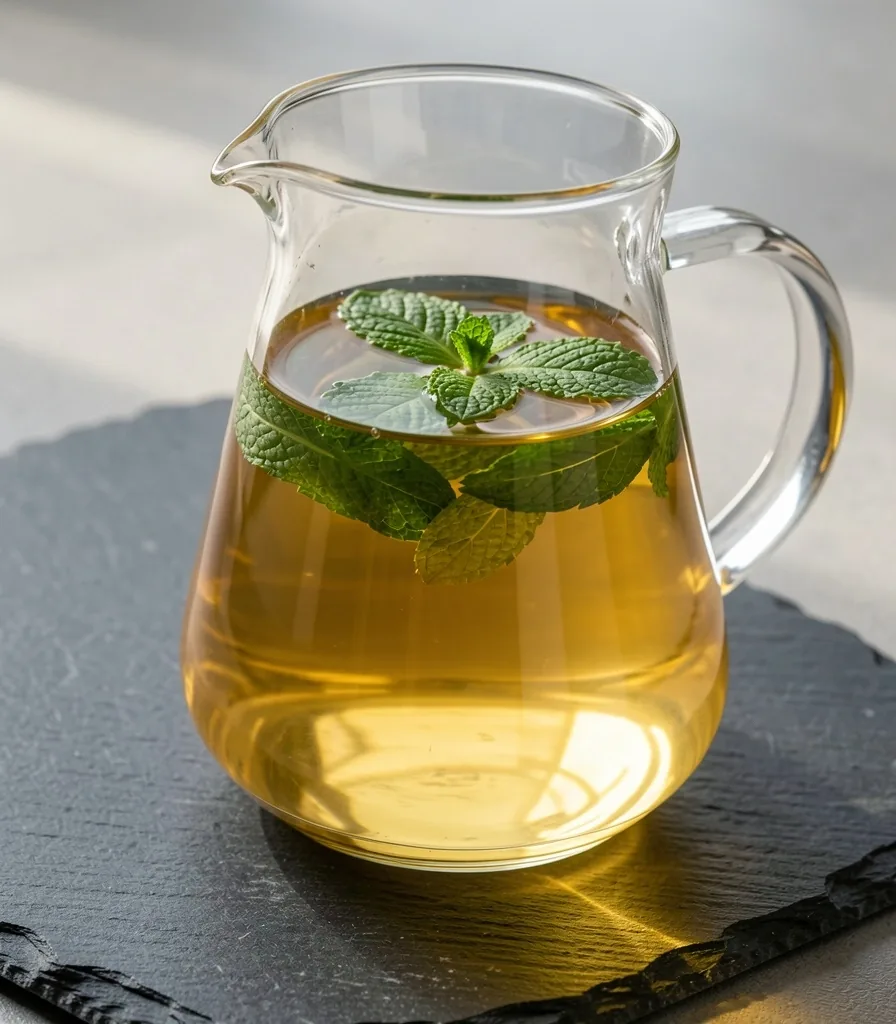 Tè Good Body versato in una tazza di vetro