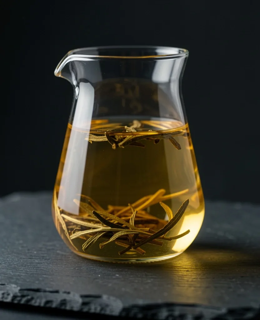 Infuso di tè color ambra in tazza di vetro