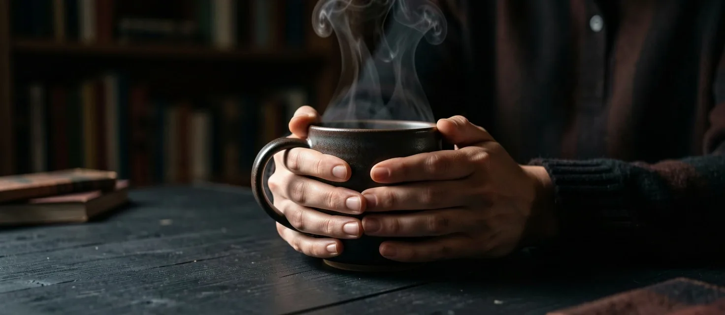 Atmosfera da lavoro con tazza di tè in penombra