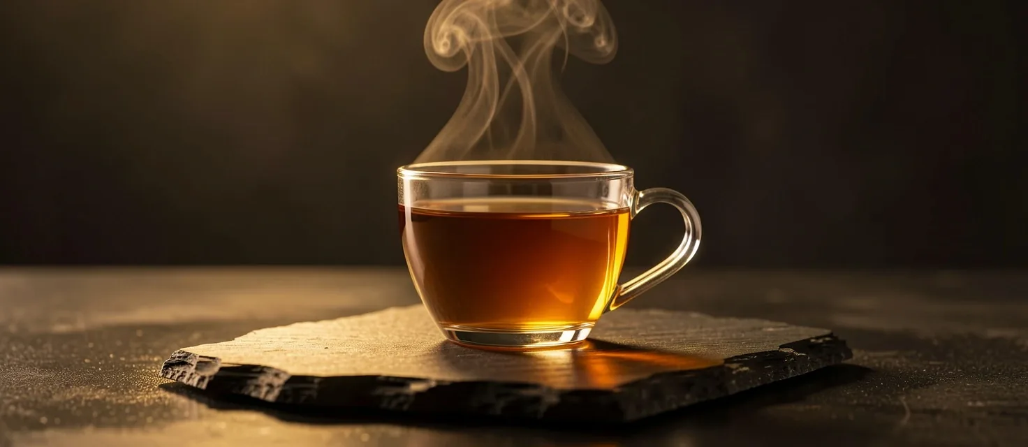 Infuso di tè ambrato in penombra