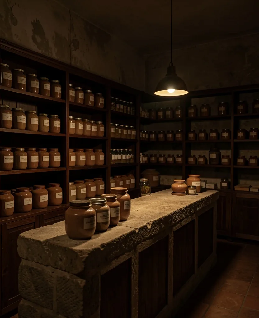 Interno di un negozio di tè in penombra