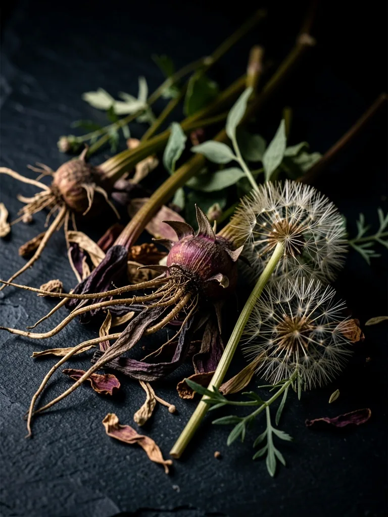 Radici ed erbe botaniche essiccate